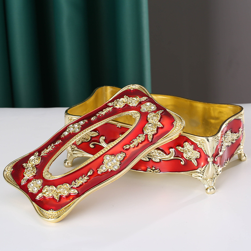 QIAN HU Light luxury Customized Car Plastic Square Rose Flower Tissue Storage Paper Box Holder Home Decor
