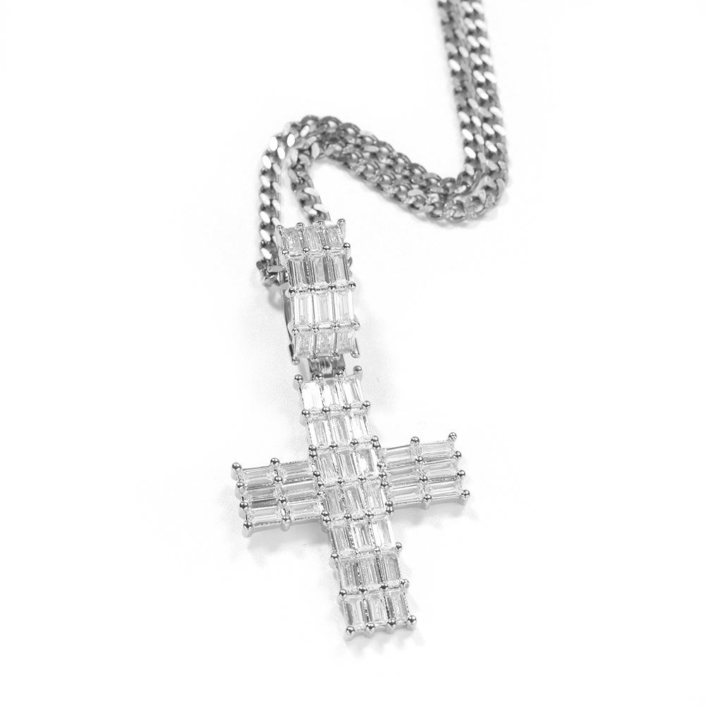 Classic Simple Real 18k Gold Plated Silver Moissanite Diamond Cross Pendant Necklace Cross Necklace for women