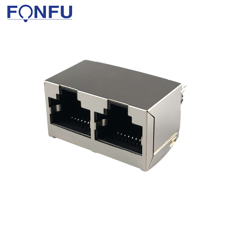 Vertical 180 Degree 1*2 Port double-deck Shielded Ethernet RJ45 Network cable Connector Socket No Light