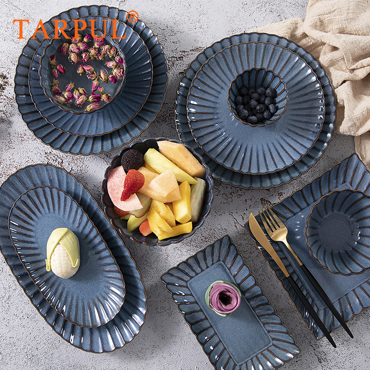 Tarpul оптовая продажа хризантемы Синяя тарелка керамическая посуда Салатница