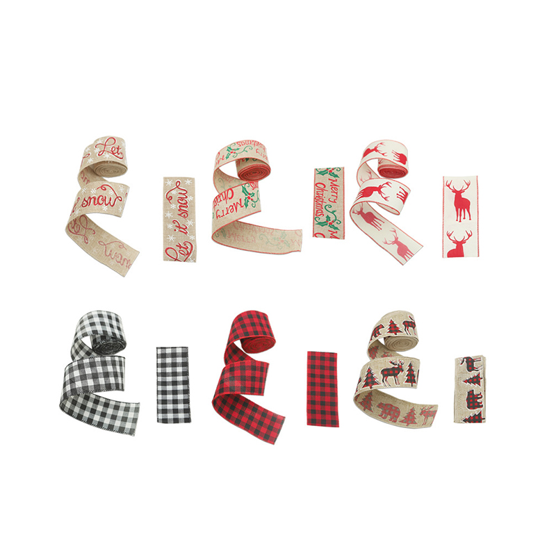 Buffalo Check Plaid Christmas Ribbon Roll Burlap Christmas Wired Edge Wrapping Ribbon Xmas Gifts Christmas Tree Ribbons