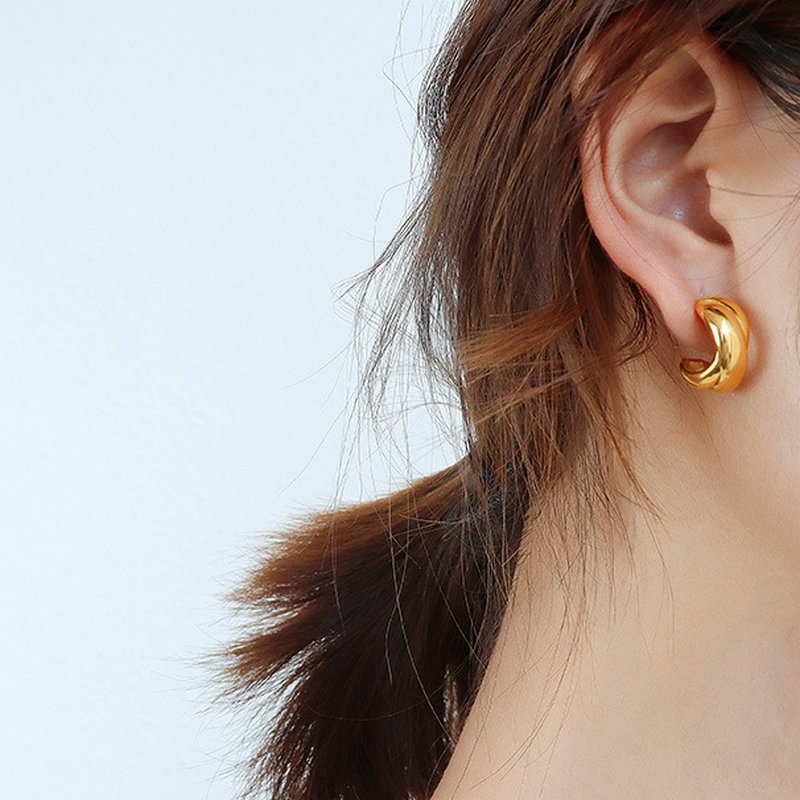 Homecoming gift non tarnish stainless steel jewelry chunky gold hoop huggie earrings for girls women