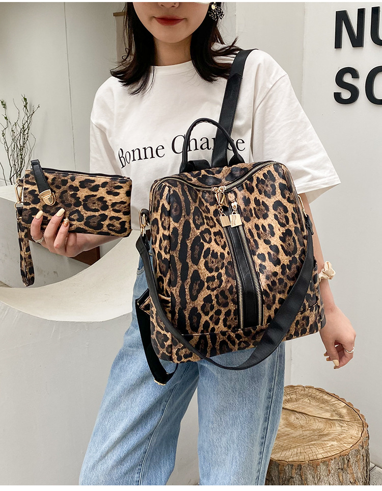 2021 Women Fashion Backpack Purse Multi Pockets 2pcs 1 set Anti-Theft Rucksack Travel School Shoulder Bag Handbag with Wristlet