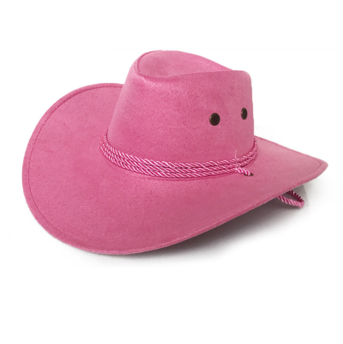 Faux Felt American Western Cowboy Hat Fedora Outdoor Wide Brim Women Pink Cowboy Hat With Strap