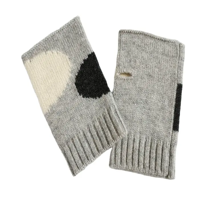 Winter customization fashion knitted winter women's jacquard cashmere fingerless gloves