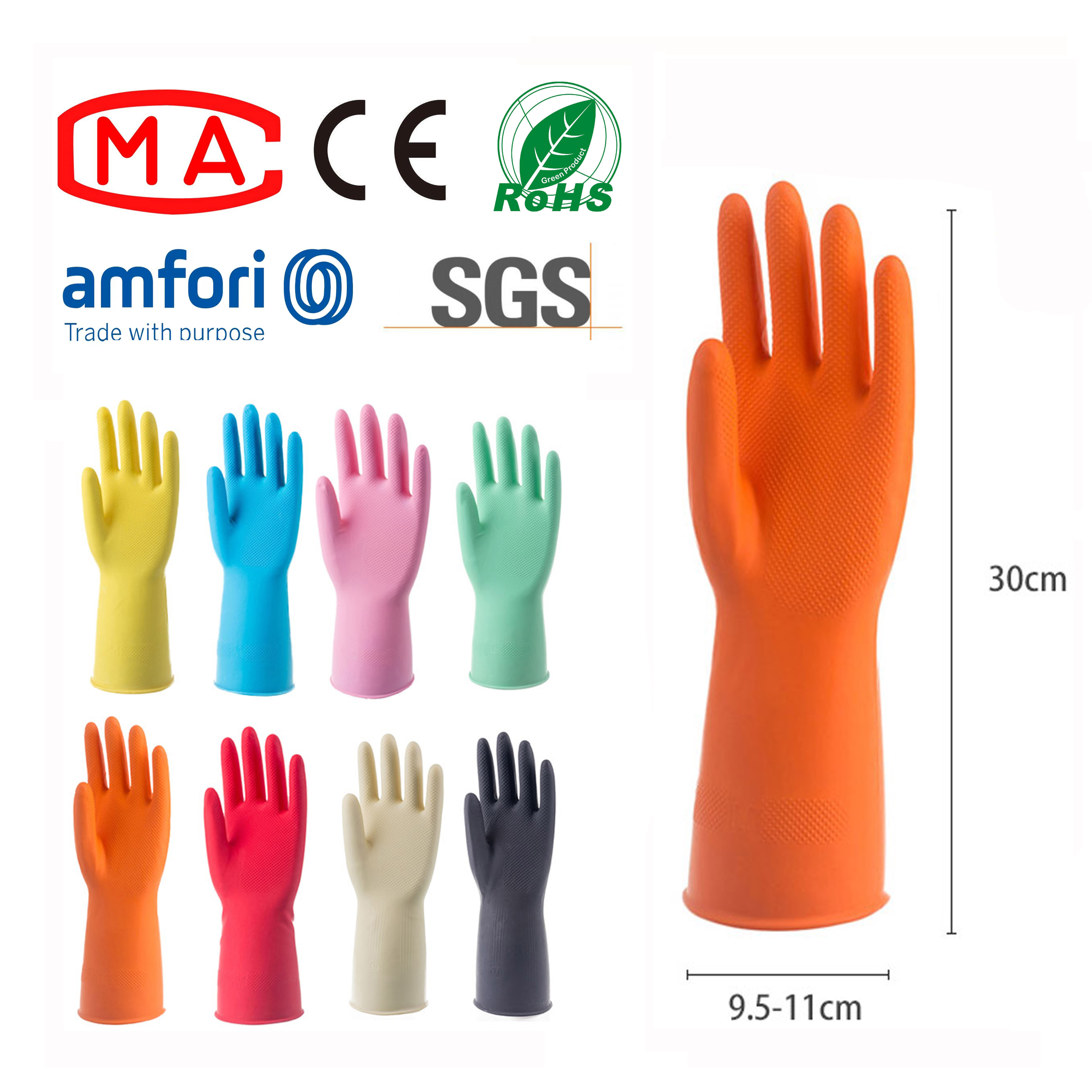 30cm 45g orange colored velvet lined dishwashing latex gloves for household use, women's kitchen safety rubber gloves