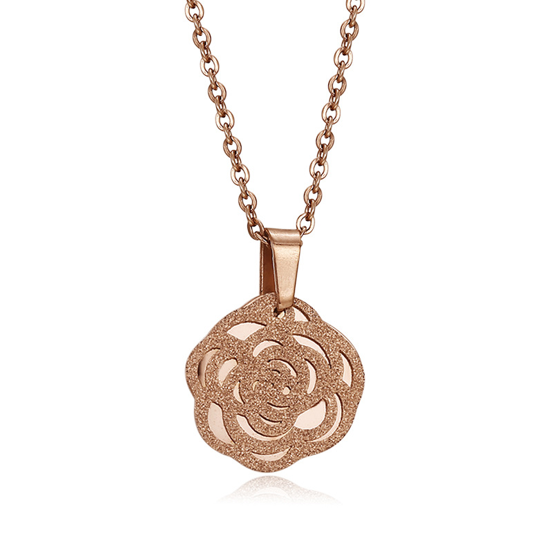 Ladies Frosted Rose Flower Shaped Stainless Steel Necklace Fashion Trend Rose Gold Clavicle Chain