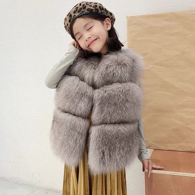 CX-G-C-12D Handmade Fashion Reliable Quality Real Winter Fox Fur Vest Kids Fur Coats Girls Vests