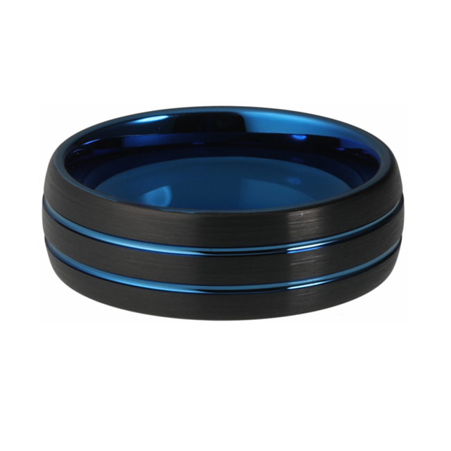 8mm IP Black Plated Grooved Fashionable Tungsten steel ring Mens Carbide Tungsten Ring