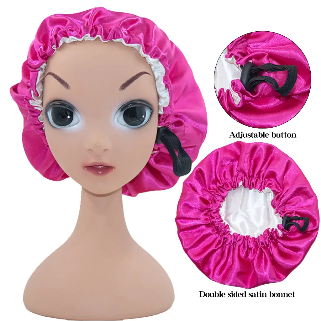 New arrival children's satin night hat fashion elastic hair hat with adjustable buttons