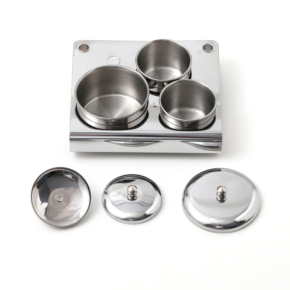 Professional Stainless Steel 3 Pieces Manicure Acrylic Powder & Liquid Set Container Jar Organizer Tray With Lids