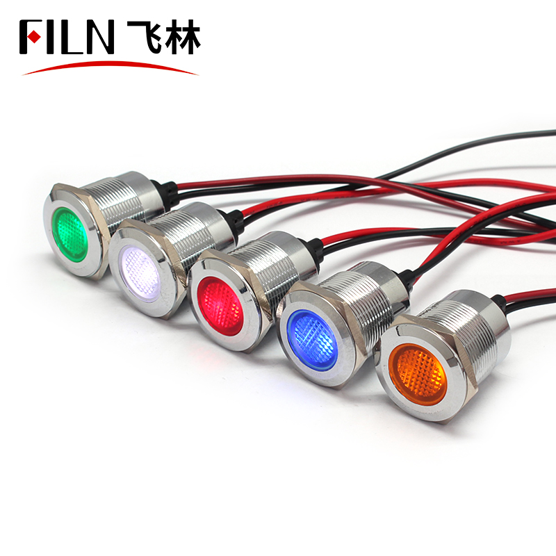 FILN New high quality 22mm diameter metal indicator lamp 12v 24v 110v 220v waterproof led indicator light with wire leading