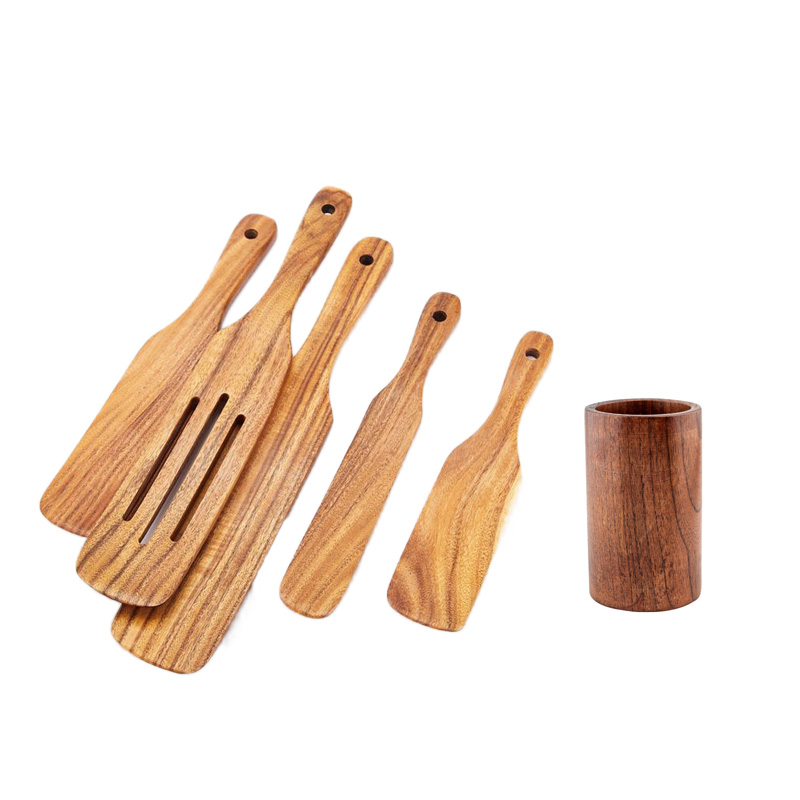 Set of 5 Natural Acacia Wooden Spurtles Sets Spatula Cookware Sets Kitchen Utensils Tools