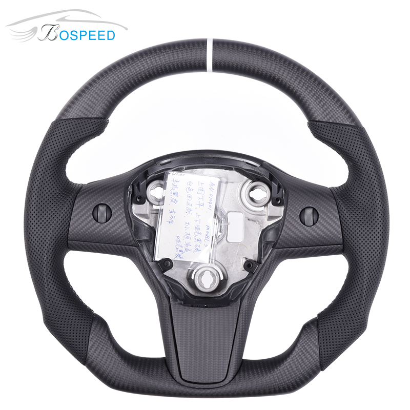 Carbon Fiber Steering Wheel For Tesla Model 3 Black Perforated Leather Racing Car Carbon Steering Wheels