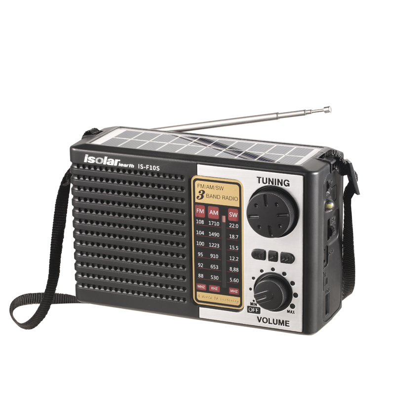 Перезаряжаемый аварийный AM/FM-радиоприемник на солнечной батарее с фонариком и зарядным устройством для мобильного телефона