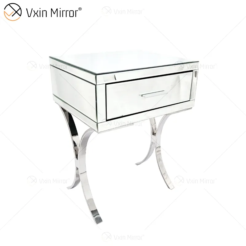 Vanity Modern WXF-218 Silver Bedroom Furniture Crystal mirrored bedside table with drawer  modern nightstand