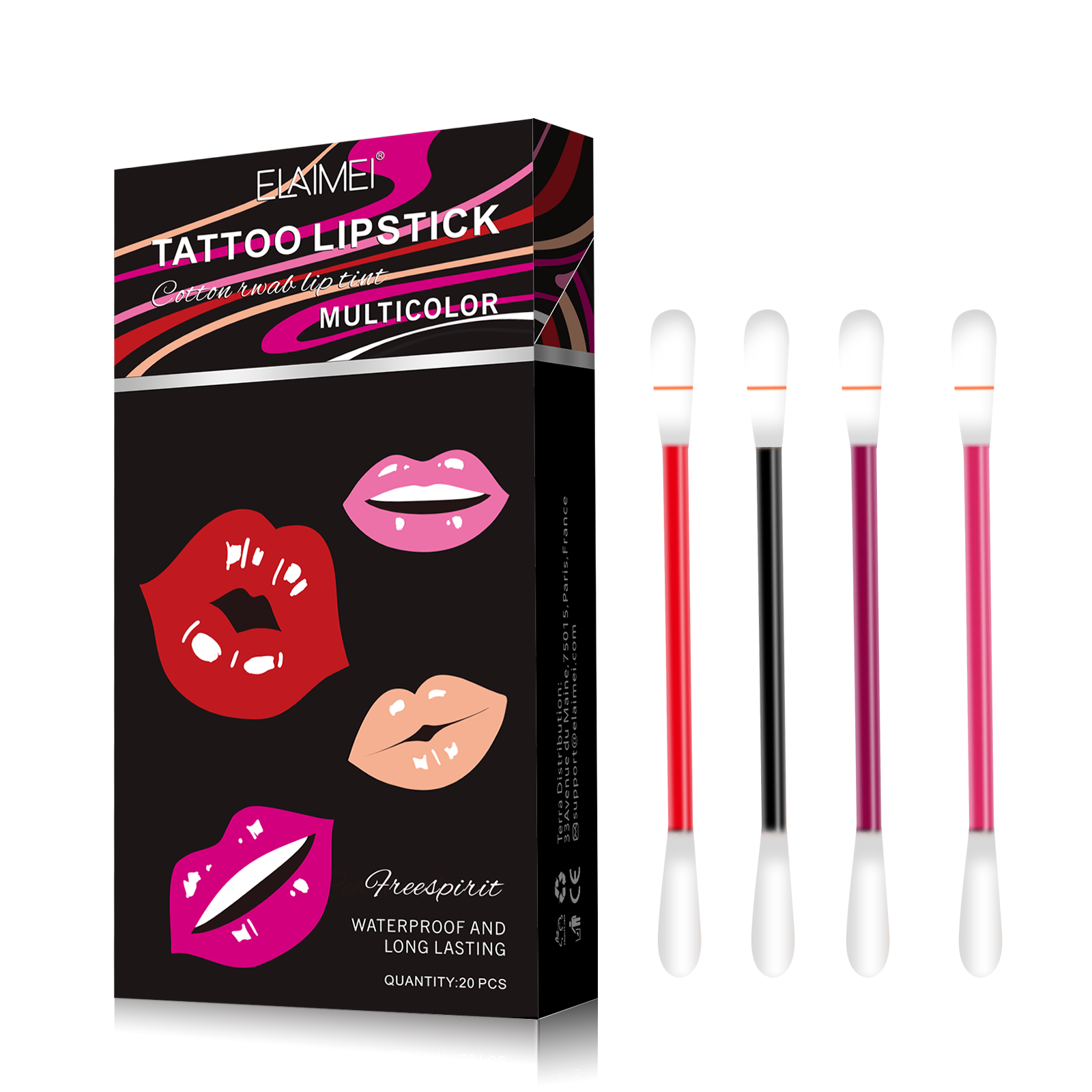 ELAIMEI High Quality Cosmetics Waterproof Lip Gloss Lips Beauty Makeup Long Lasting Matte Cotton Tattoo Lipstick 20pcs