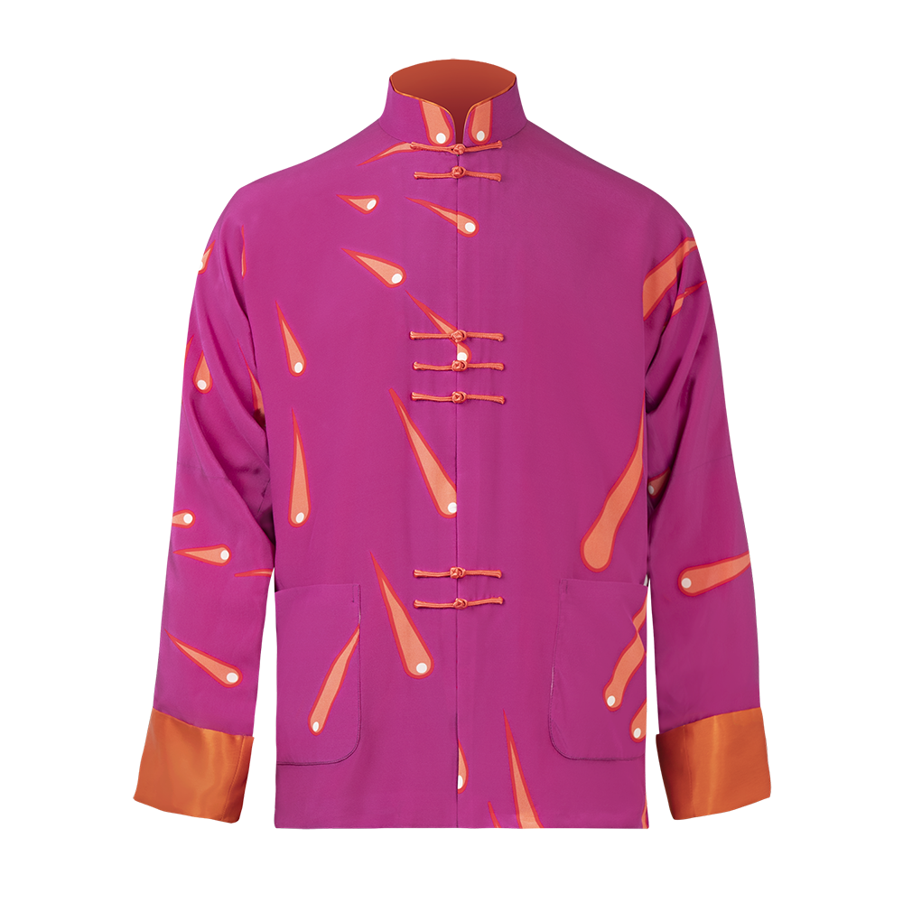 2020 Brand Fashion Trendy White Hot Meteor Pattern 100% Silk Magenta Men Tang Suit