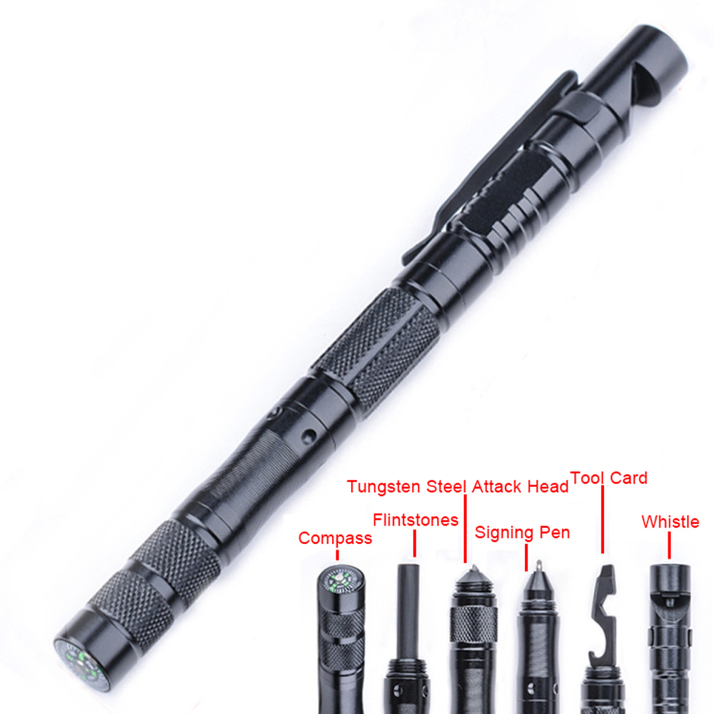 Edc Portable Writing Stainless Steel Tactical Self-defense Pen, Outdoor Survival Tool Fire Stick Magnesium Rod Tactical Pen