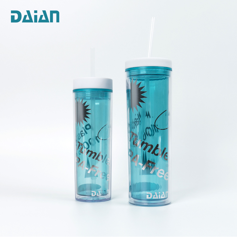 New Design BPA-free Double Wall Clear 20oz Acrylic Plastic Skinny Tumbler With Straw