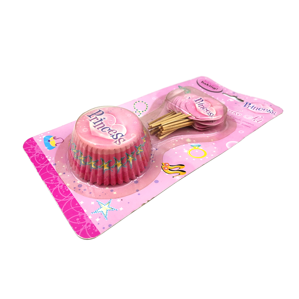 wholesale cheap print princess paper baking cup and wooden sign with princess sticker