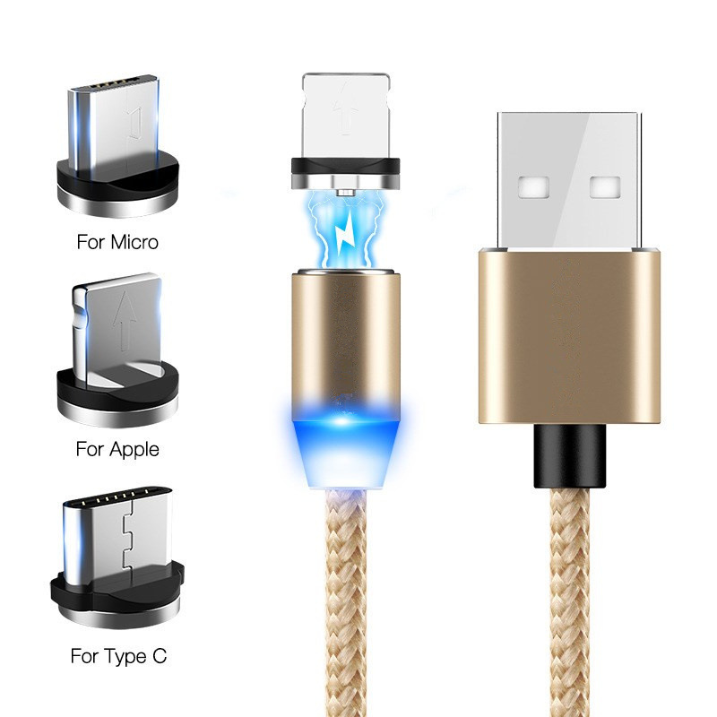 Лидер продаж, светодиодный магнитный 3 в 1 USB-кабель 2,0 А со светодиодным индикатором, используемый для Lightning Type C Micro USB