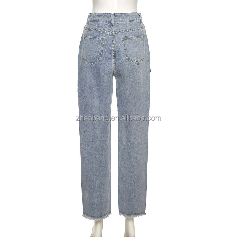 Dropship Peeqi Summer loose long pants with sweet heart pattern denim jeans women casual hollow out Pants With Hole Women's Trou