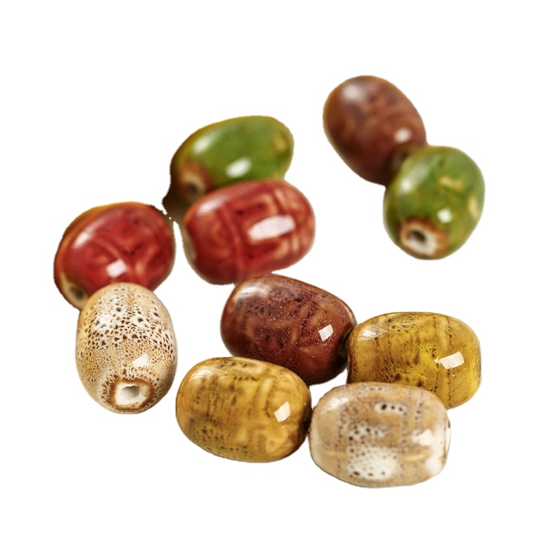 XUQIAN Hot Sale Ceramic Flower Glaze Back Pattern Bucket Loose Beads for DIY Bracelet Necklace Jewelry Making Accessories