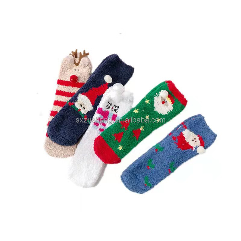 Custom Women Winter Indoor Floor Slipper Sleeping Socks Cute Cartoon Warm Cozy Fuzzy Christmas Socks