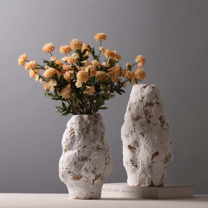 2024 Stone Shape Nordic Style Porcelain Flower Garden Mini Bonsai Pot Ceramic Vase for Home Decor