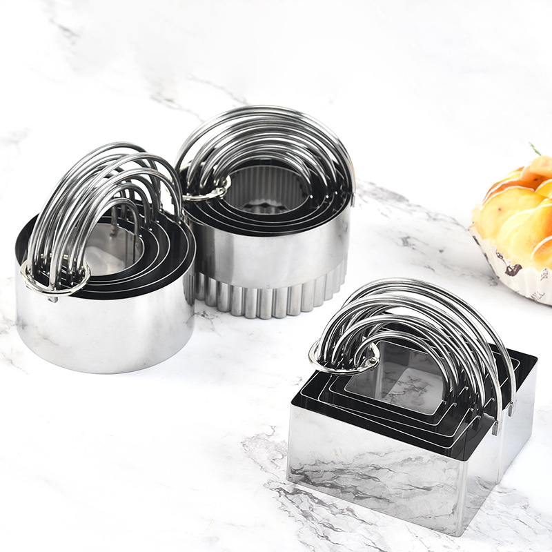 Biscuit Cutter Set 5 Pcs Round Cookies Cutter Handle Stainless Steel Professional Baking Tools Round Shape Molds