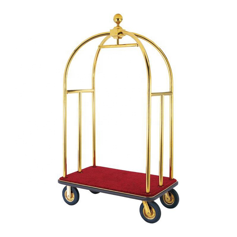 Luggage loading ultra quiet wheels noise free two color dismountable hotel airport golden top luggage cart