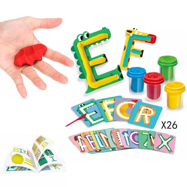 Образовательные Playdough 4 вида цветов алфавитная карта цвет грязи Пластилин моделирующая глина комплект детской одежды пластиковые инструменты для игры в с тестом, игрушка