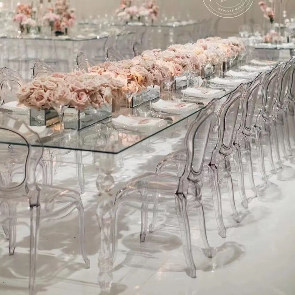 Factory wholesale Nordic transparent acrylic furniture table acrylic dining table transparent wedding banquet table rectangular
