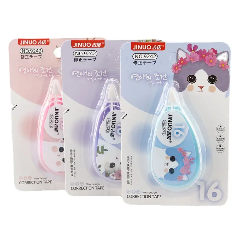 New 2023 fashion articles stationery wholesale Press type decorative cute cat Prints plastic correction tape for office