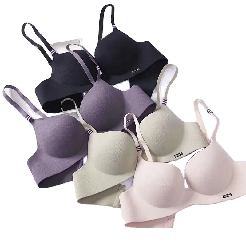 One piece type traceless England ice silk gathers small chest Thick Cup sexy support underwear breathable women Wireless Cup bra