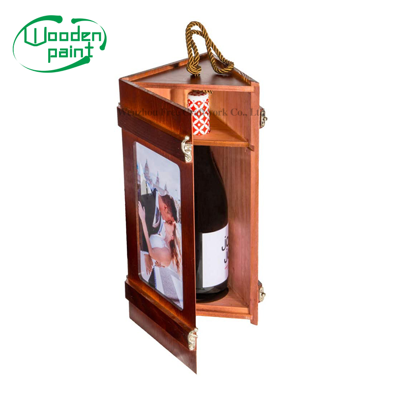 Factory wholesale Custom single bottle unfinished pine wood for Wine brown Wooden Gift Box for bottles Packaging