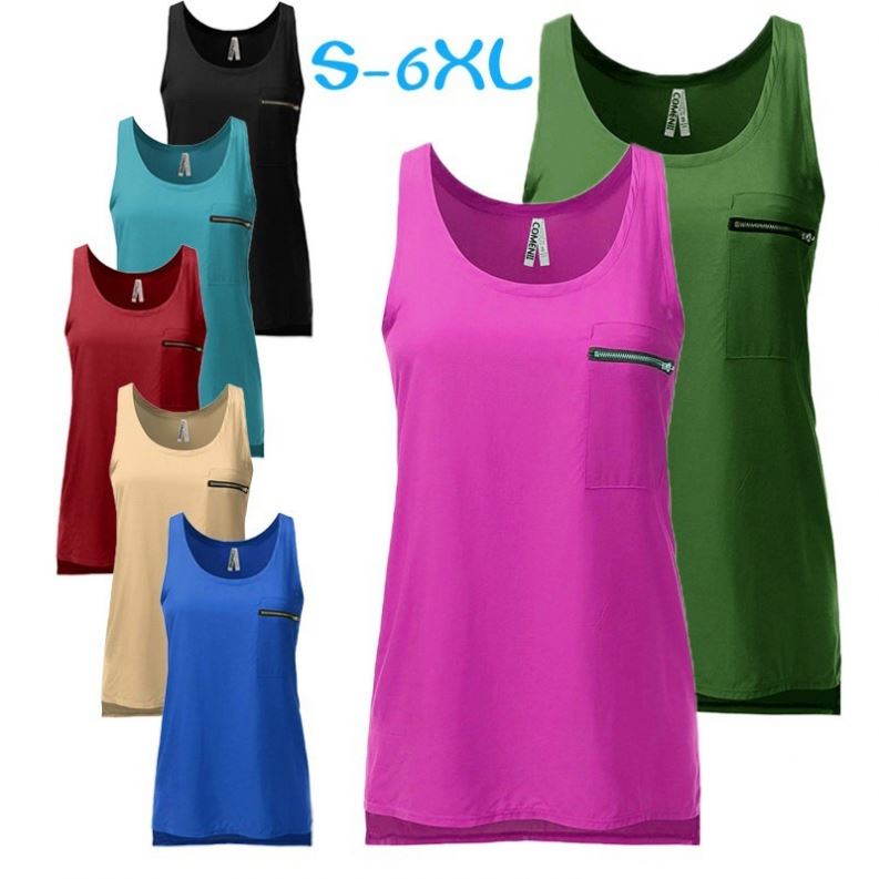 New Product Womens Cotton Athletic Workout asymmetric hem Tank Tops