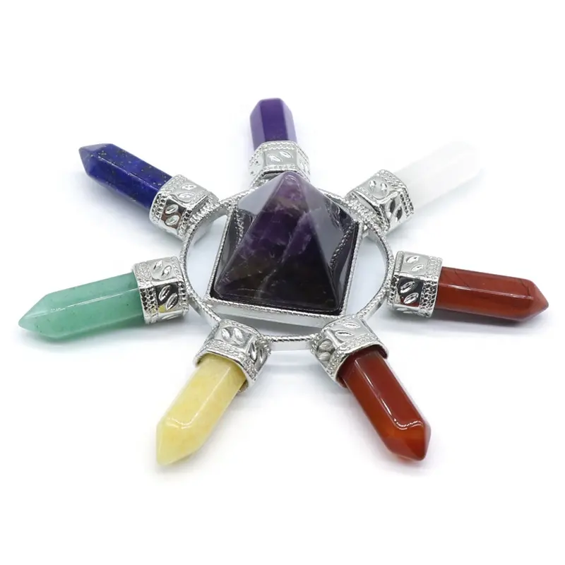 Hot Sale Natural Gemstone Chakra Crystal Pyramid Tower For Reiki Healing Wicca Decoration