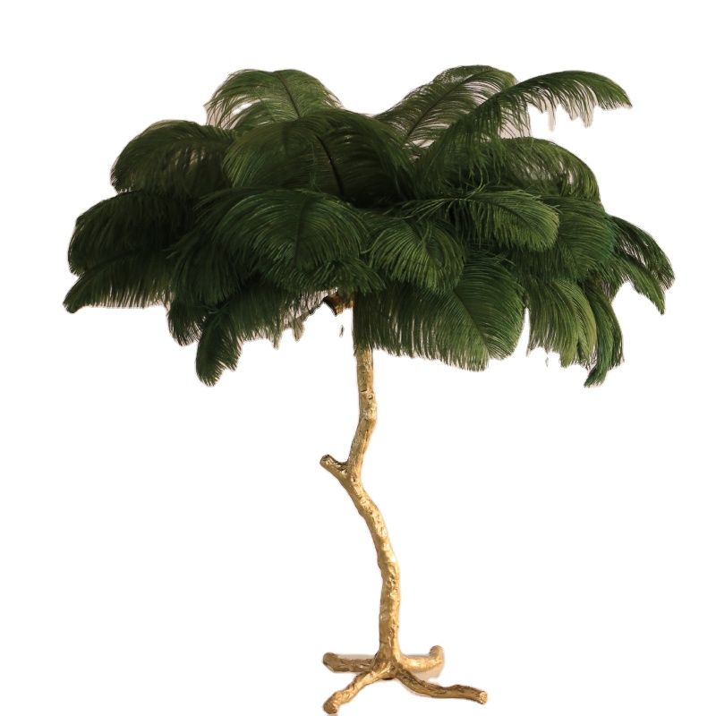 Luxury Modern Table Light Antique Brass Natural Feather Standing Beside Corner Decorative Copper Brass Brown Floor Lamp