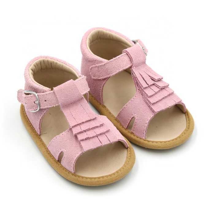 Cute Fringe Buckle Strap Genuine Leather Soft Sole Baby Girl Sandals