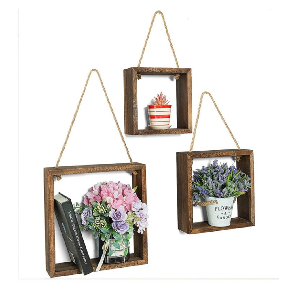 Office Kitchen Wall Decor Brown Hanging Shelves Square Wood Floating Shelves Wooden Wall Plant Shelf