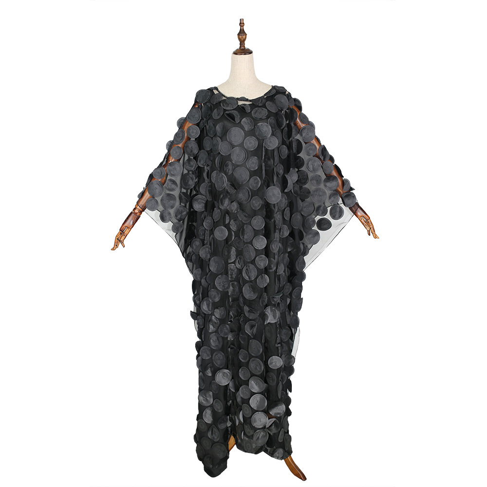 Elegant Women Plus Size Loose Fit Long Sleeve Boubou with 3D Flora Appliques Embroidery Abaya for Ladies