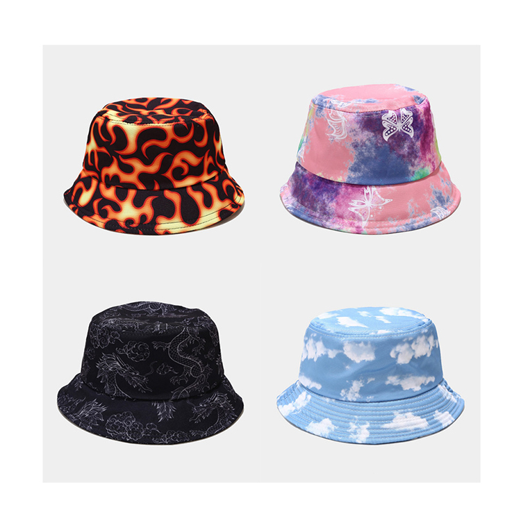 38 Colors Summer Hot Printed Outdoor Sunhats Men Women Blue Sky Cloud Flame Pattern Fisherman Hats Street Style Bucket Hats
