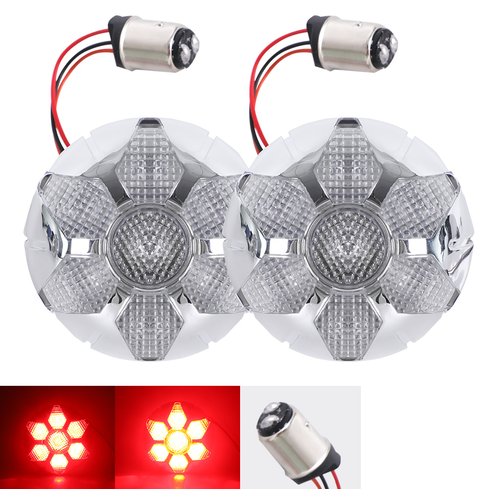 2 Inch Front LED Turn Signals With Red Running Lights for Harley Davidson Motorcycles 1157 Flower Style Turn Signal