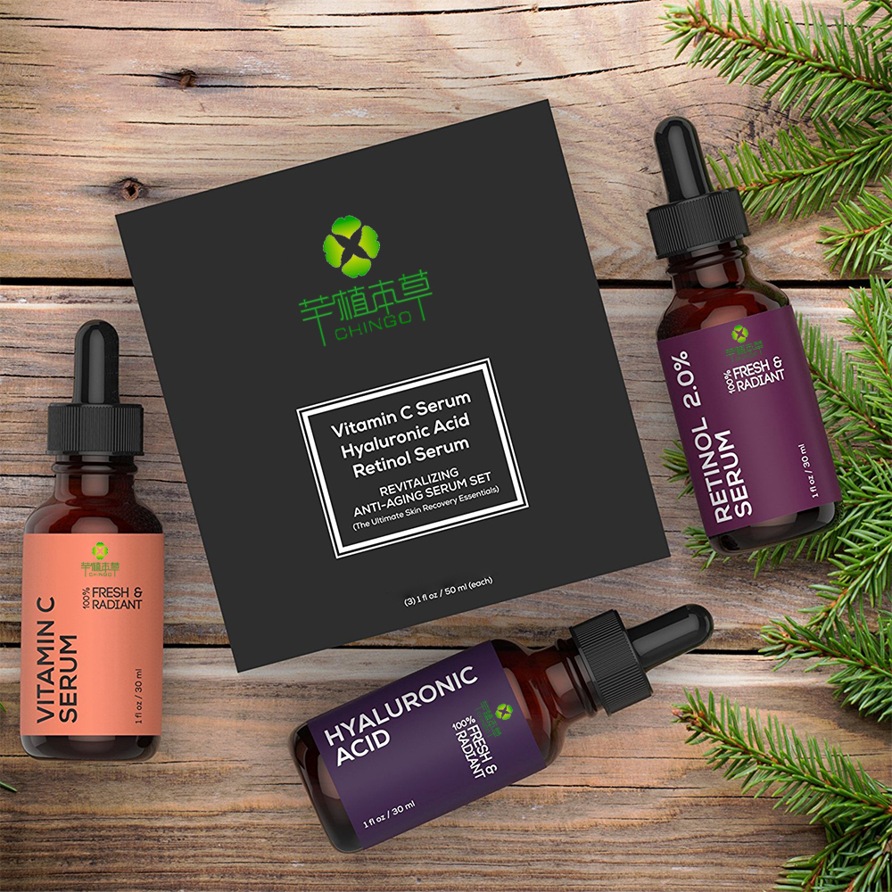 Private label  3 in 1 Natural Skincare Vegan Nourishing Face Skin Care  Vitamin C Retinol Hyaluronic Serum with gift set