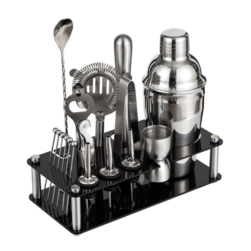 Bartender Kit Barware Cocktail Professional Stainless Steel Bar Tools Kit Shaker Set With Stand