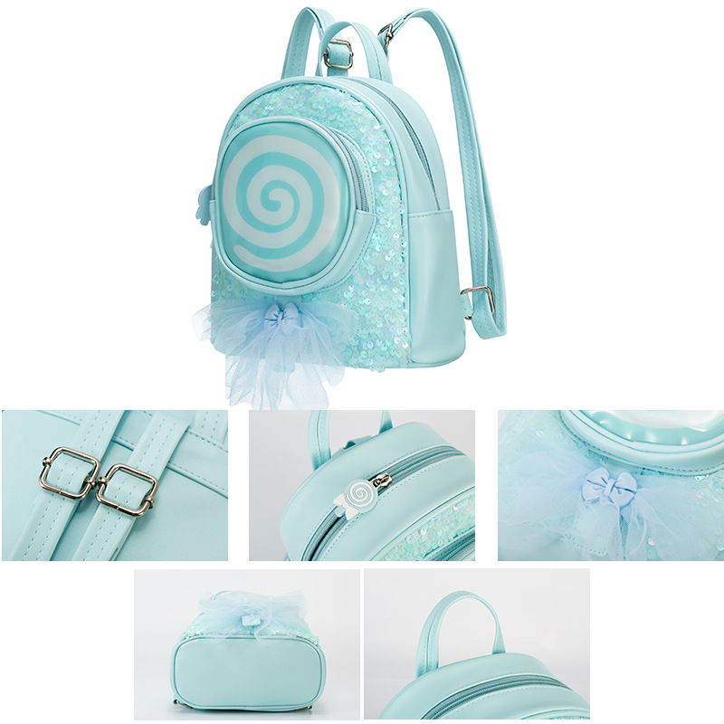Sequins cute mini cartoon lollipop girls school backpack bags set for children kids