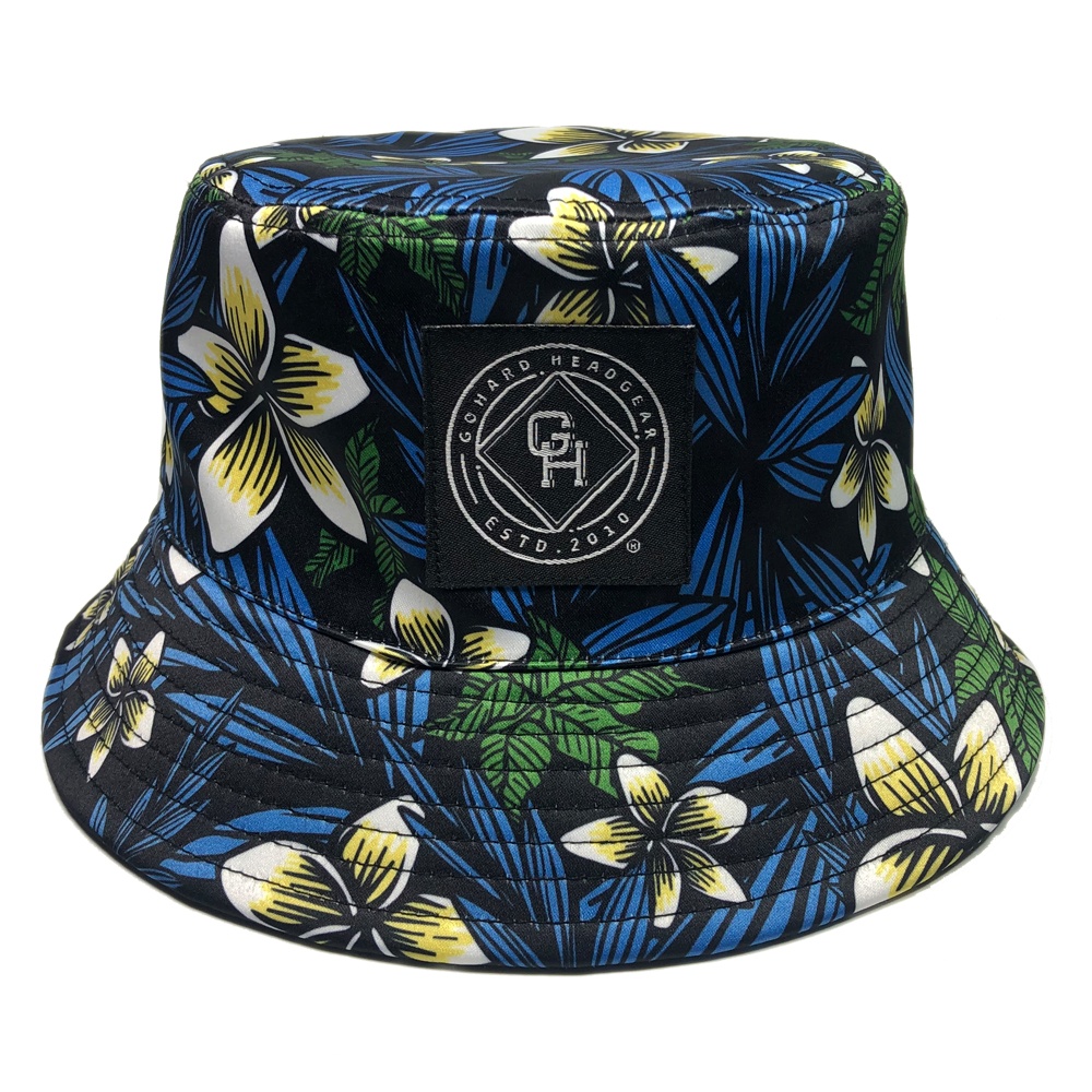 OEM polyester woven label logo sublimation printed custom reversible bucket hat