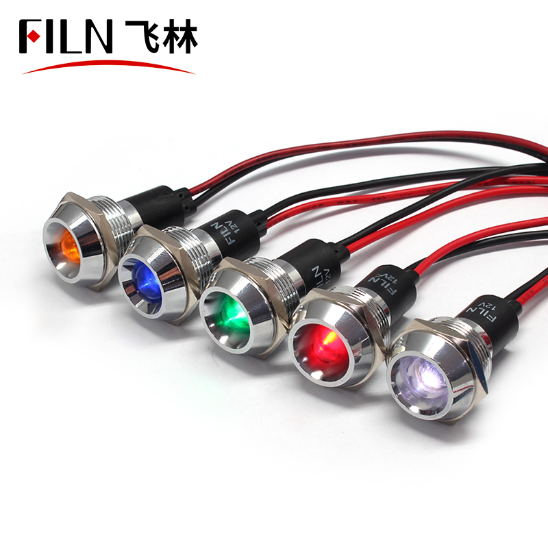 FILN LED Indicator Light 12v 19mm Blue Green Red Metal Shell Pilot Custom Dash Signal lamp 110V 220V 24V 12V IP67